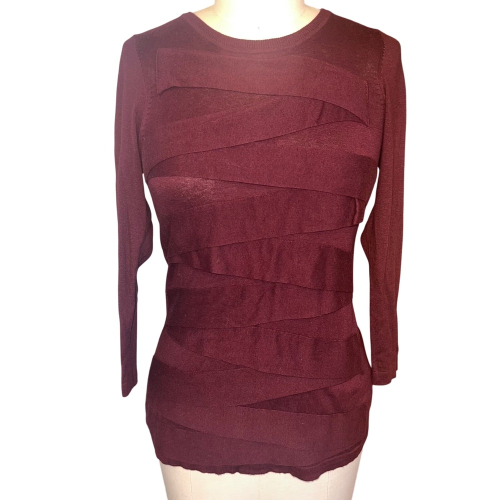 Vince Camuto Burgundy‎ Bandage Knit Long Sleeve Sweater Top Women's Medium